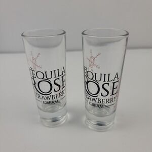 Tequila Rose Strawberry Cream Clear Glass Tall Shooter Shot Glasses Set of 2